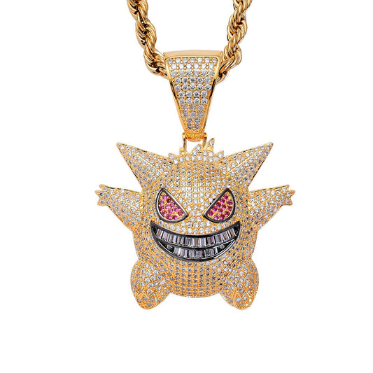 18k Gold Iced Gengar Pendant Tripodjewelry