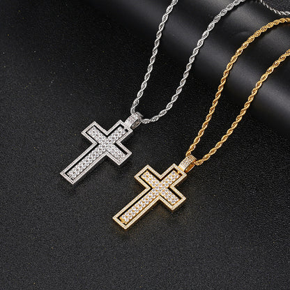 White Gold Iced 2 Sides Cross Pendant