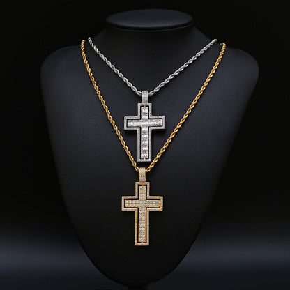 White Gold Iced 2 Sides Cross Pendant