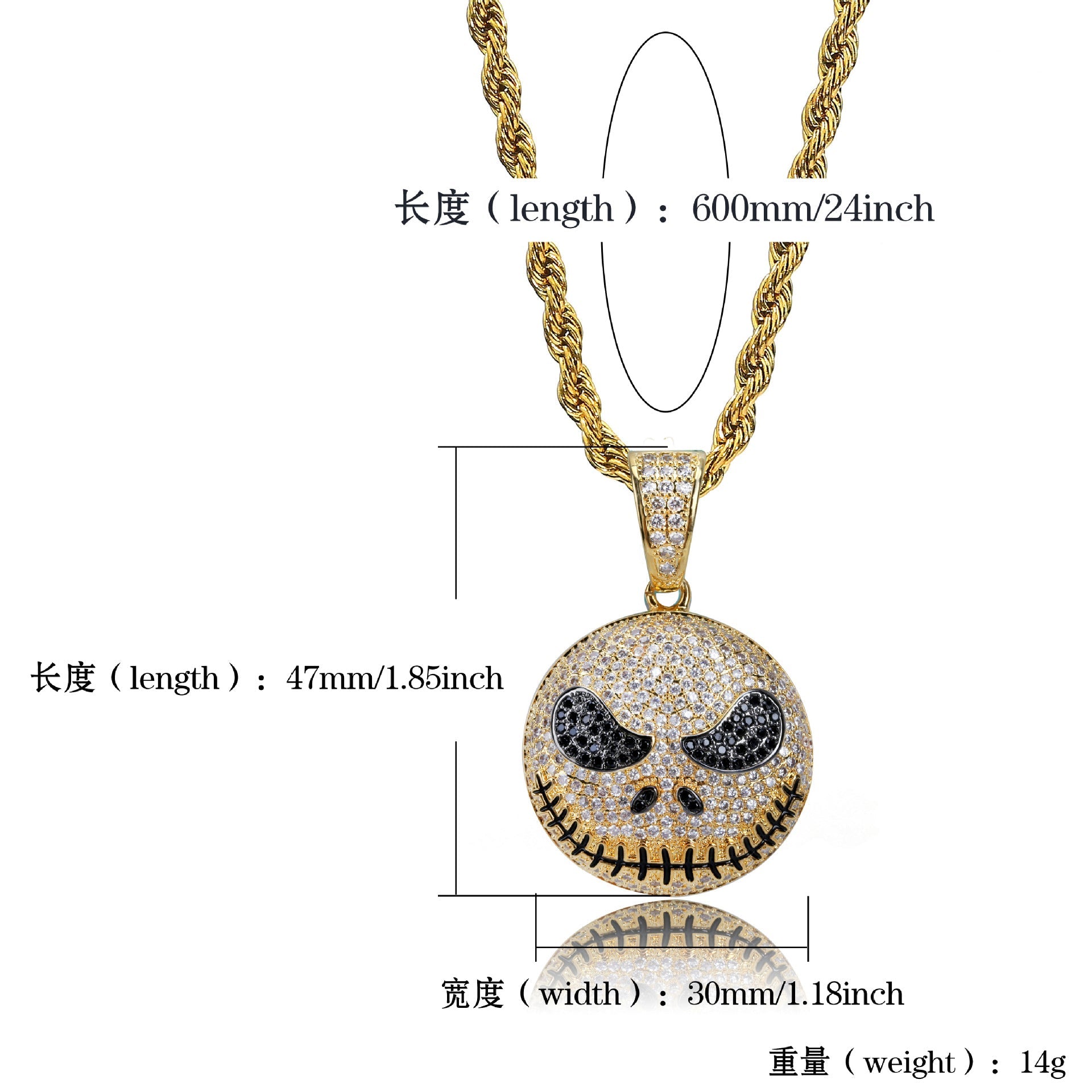 18K Gold Iced Jack Skellington Pendant For Men Tripodjewelry