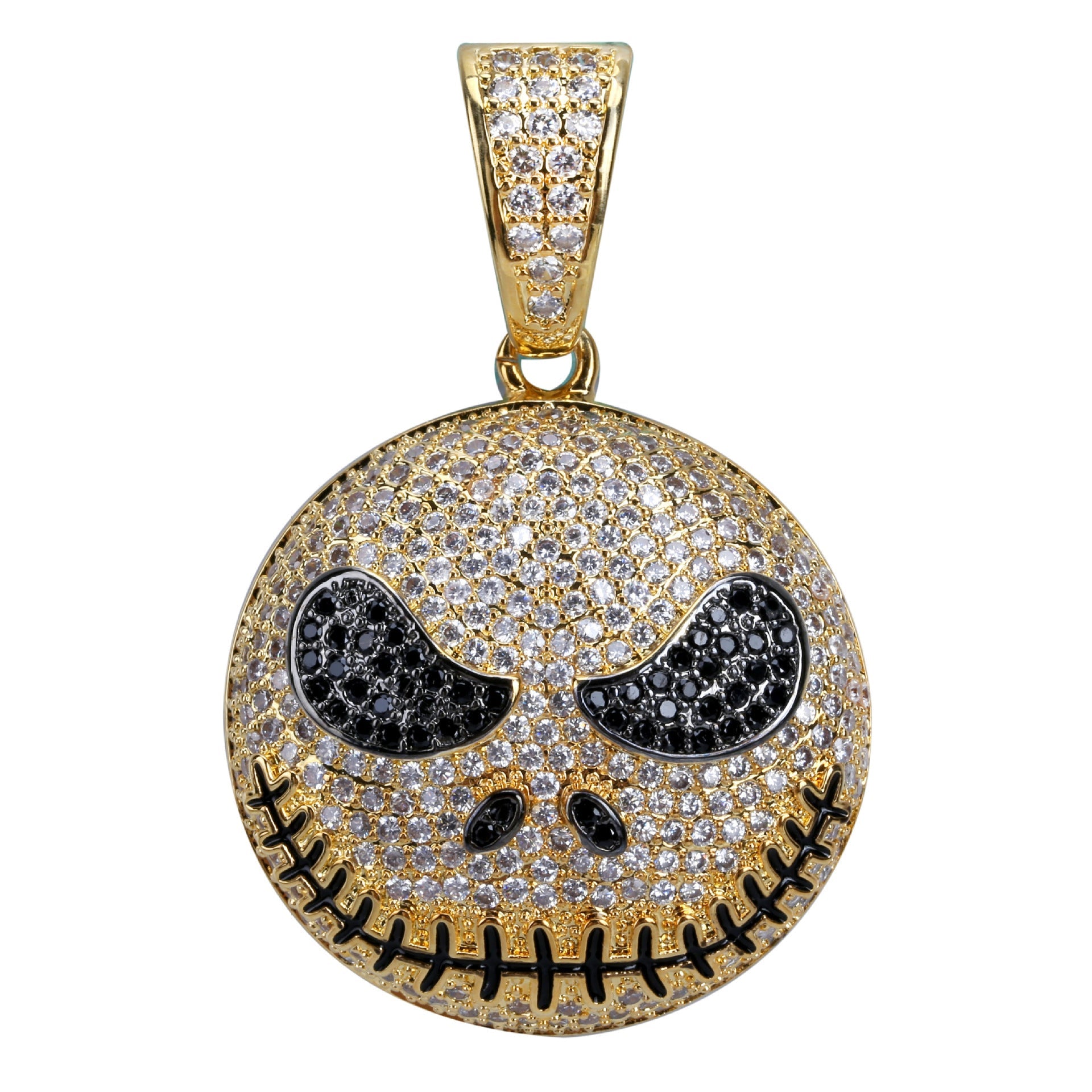 18K Gold Iced Jack Skellington Pendant For Men Tripodjewelry