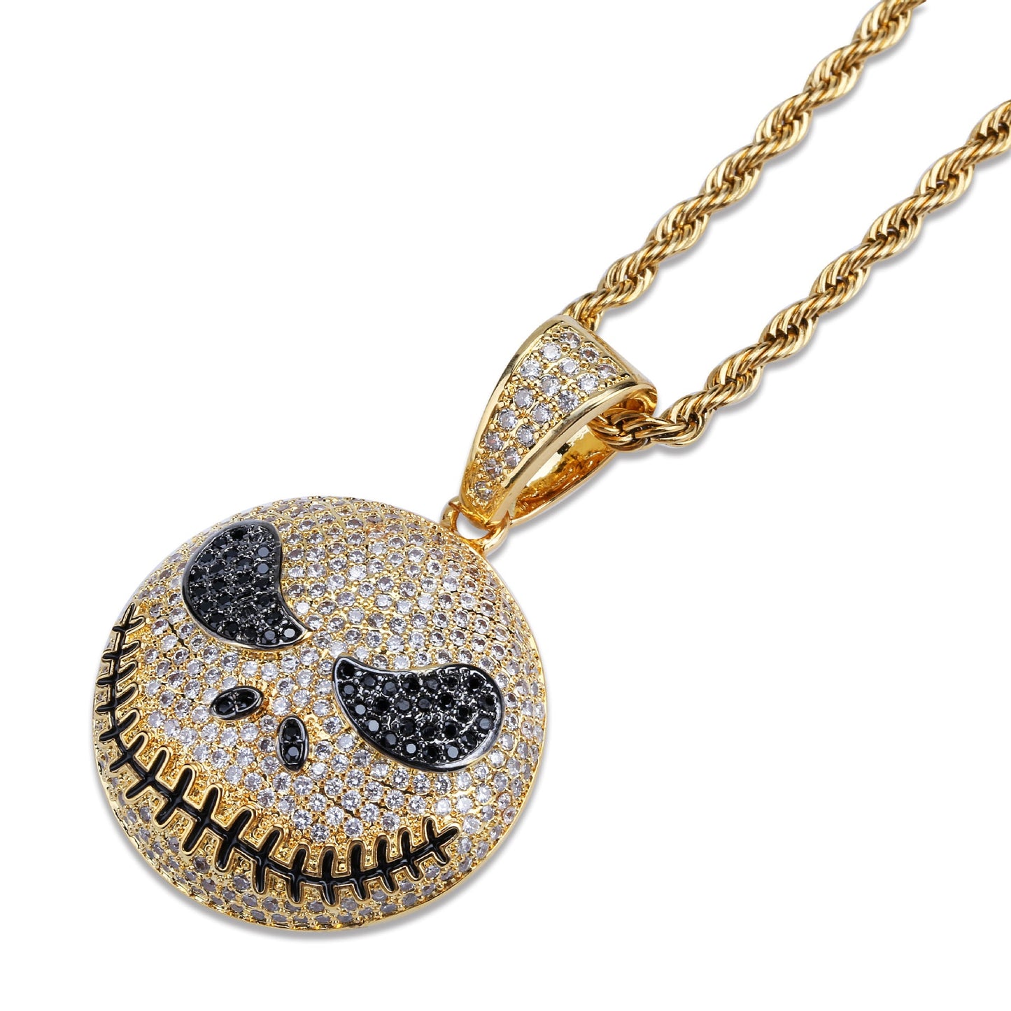 18K Gold Iced Jack Skellington Pendant For Men Tripodjewelry