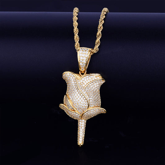 14K/White Gold Iced Rose Pendant Jewelry Tripodjewelry