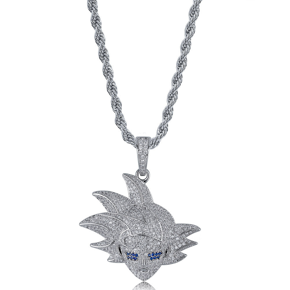 White Gold Iced Goku Pendant Tripodjewelry