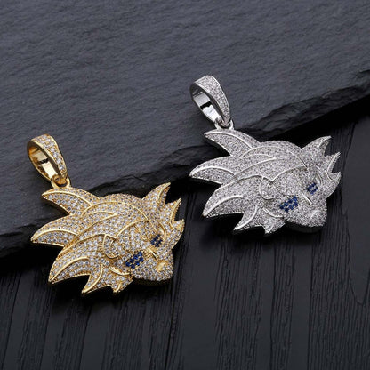 Real 18K Gold Iced Goku Pendant Necklace Tripodjewelry