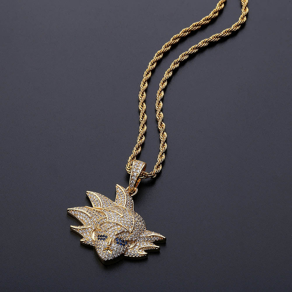 Real 18K Gold Iced Goku Pendant Necklace Tripodjewelry