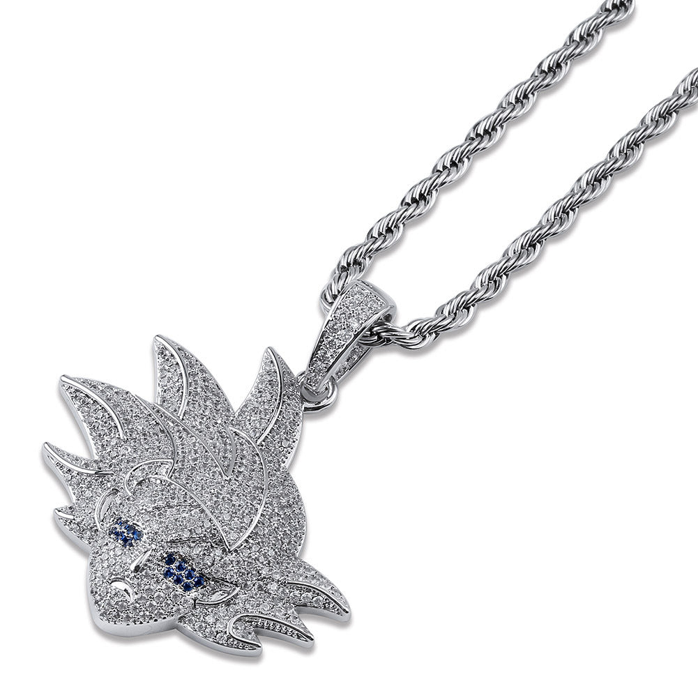 White Gold Iced Goku Pendant Tripodjewelry