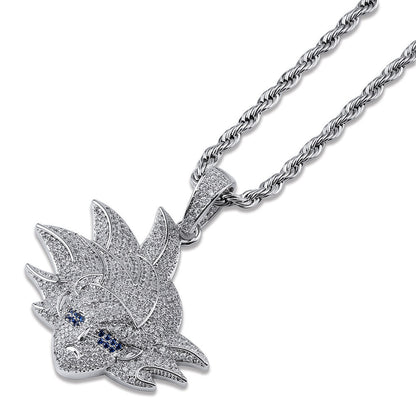 White Gold Iced Goku Pendant Tripodjewelry
