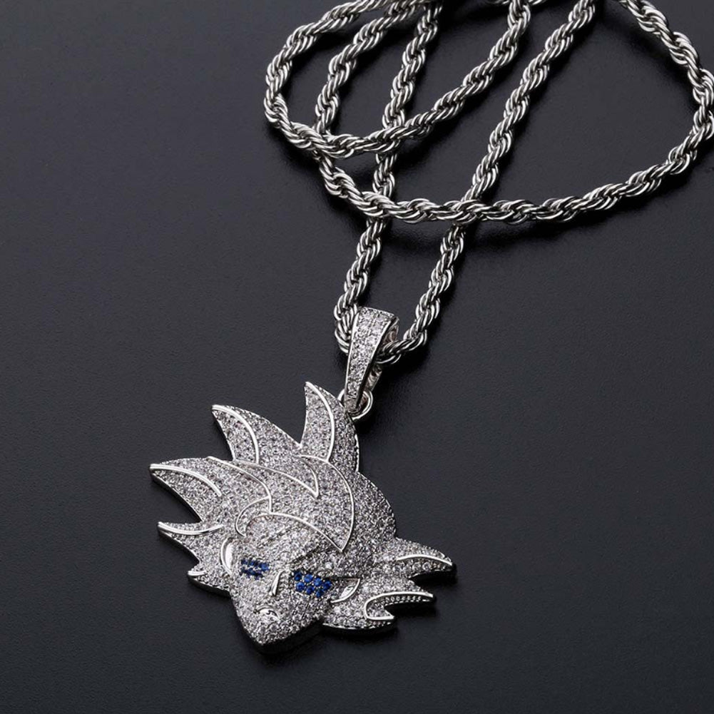 White Gold Iced Goku Pendant Tripodjewelry