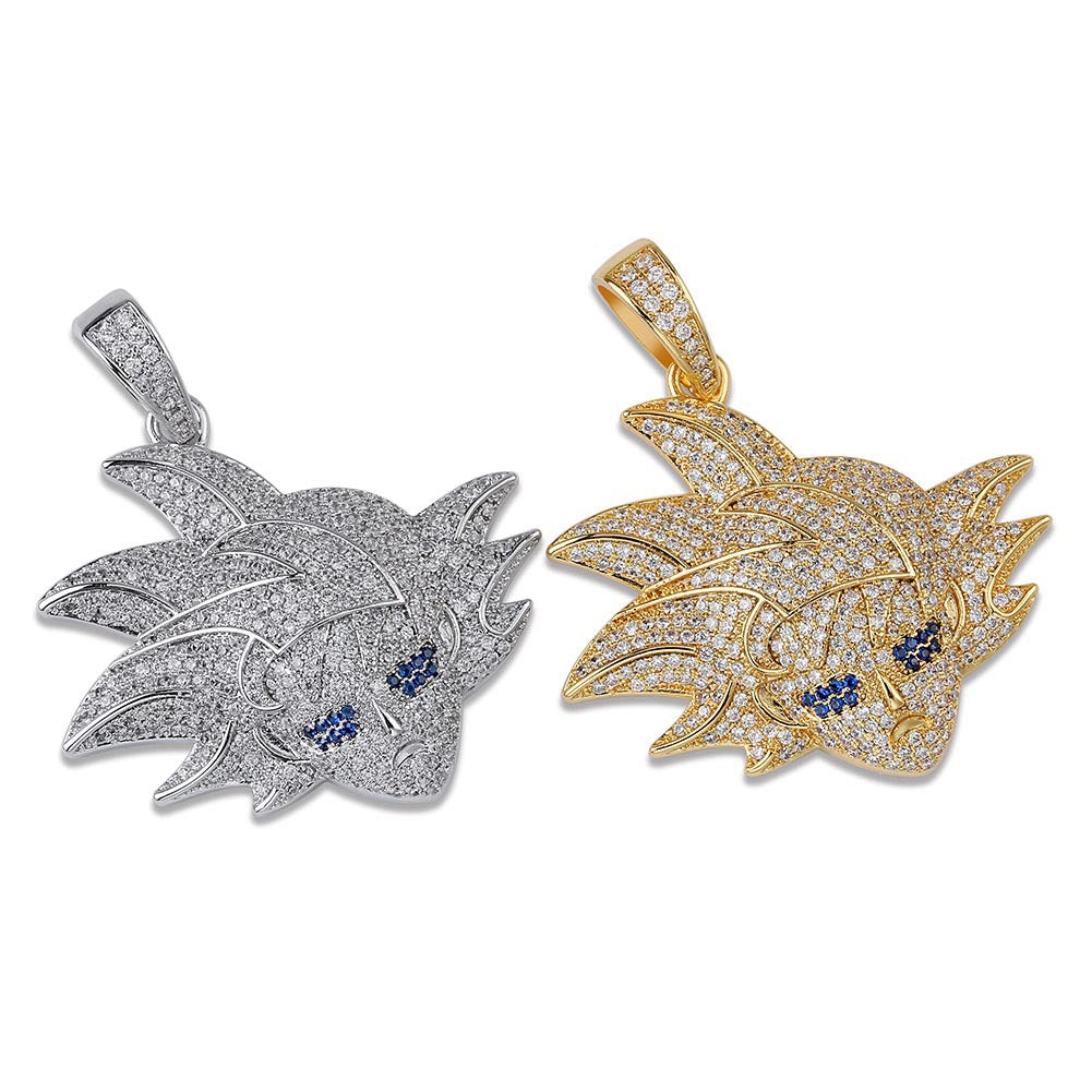 White Gold Iced Goku Pendant Tripodjewelry