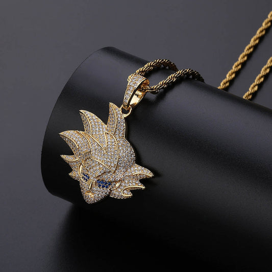 Real 18K Gold Iced Goku Pendant Necklace Tripodjewelry