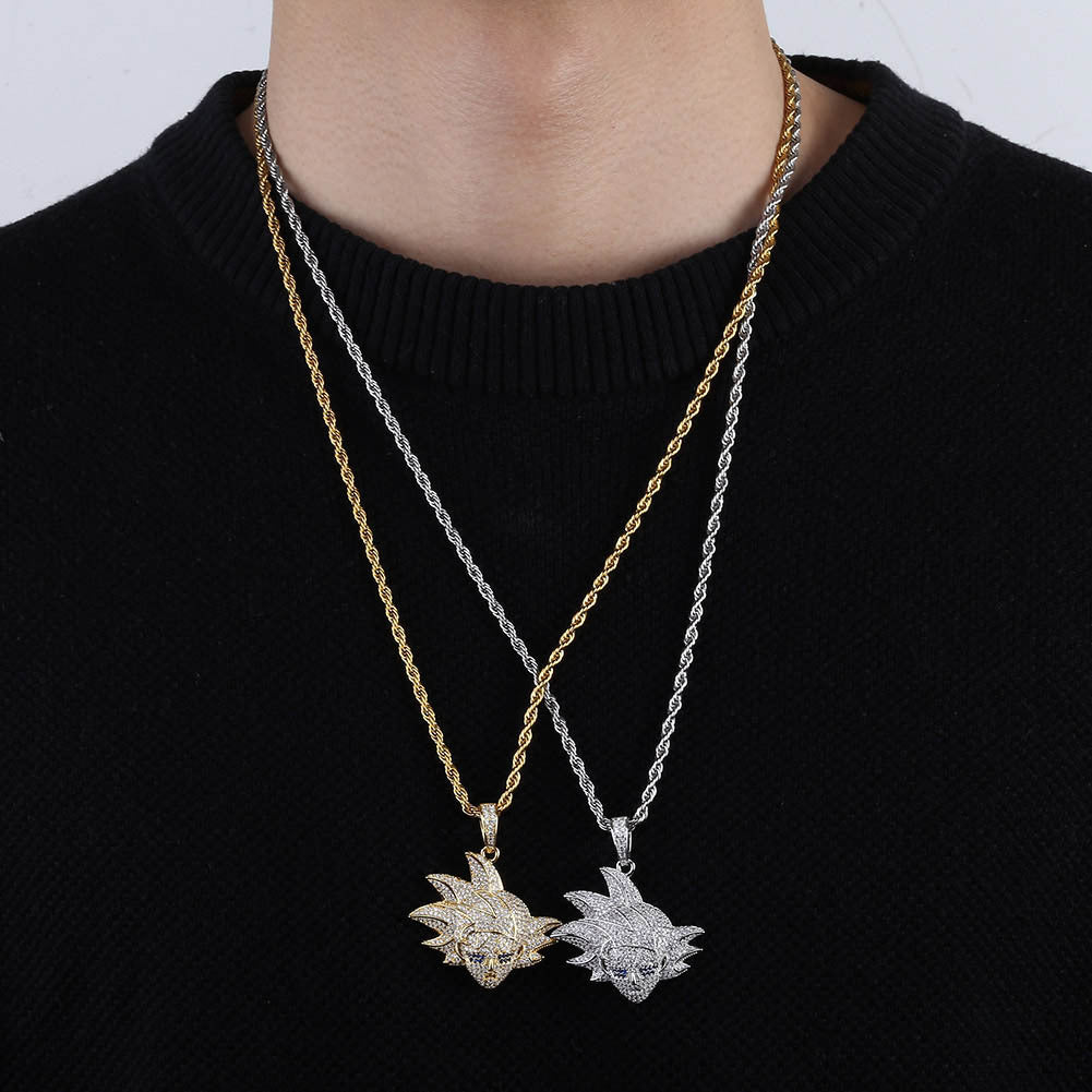 White Gold Iced Goku Pendant Tripodjewelry