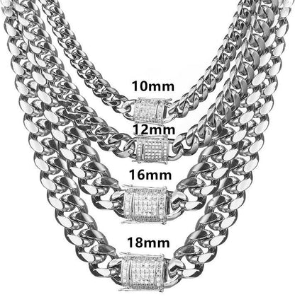 8/10/12/14/16/18MM White Gold Plated  Iced Out Clasp Miami Cuban Link Chain Necklace