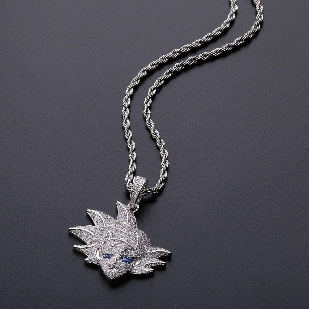 White Gold Iced Goku Pendant Tripodjewelry