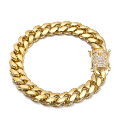 16MM 14K Gold Plated Stainless Steel Iced Out Miami Cuban Link Bracelet