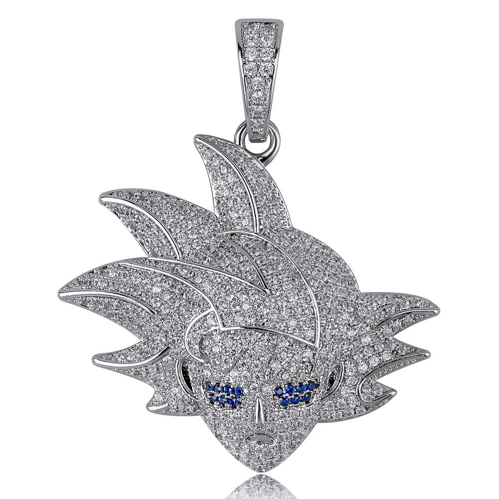 White Gold Iced Goku Pendant Tripodjewelry