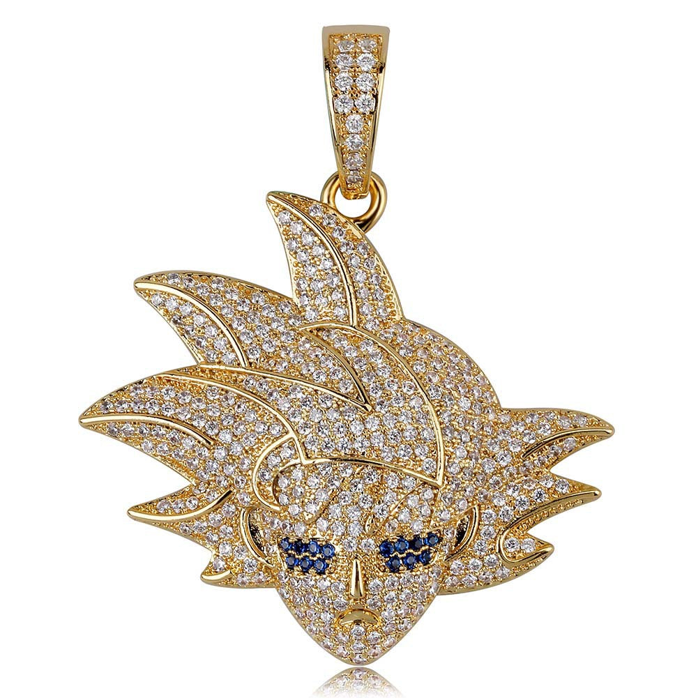 Real 18K Gold Iced Goku Pendant Necklace Tripodjewelry