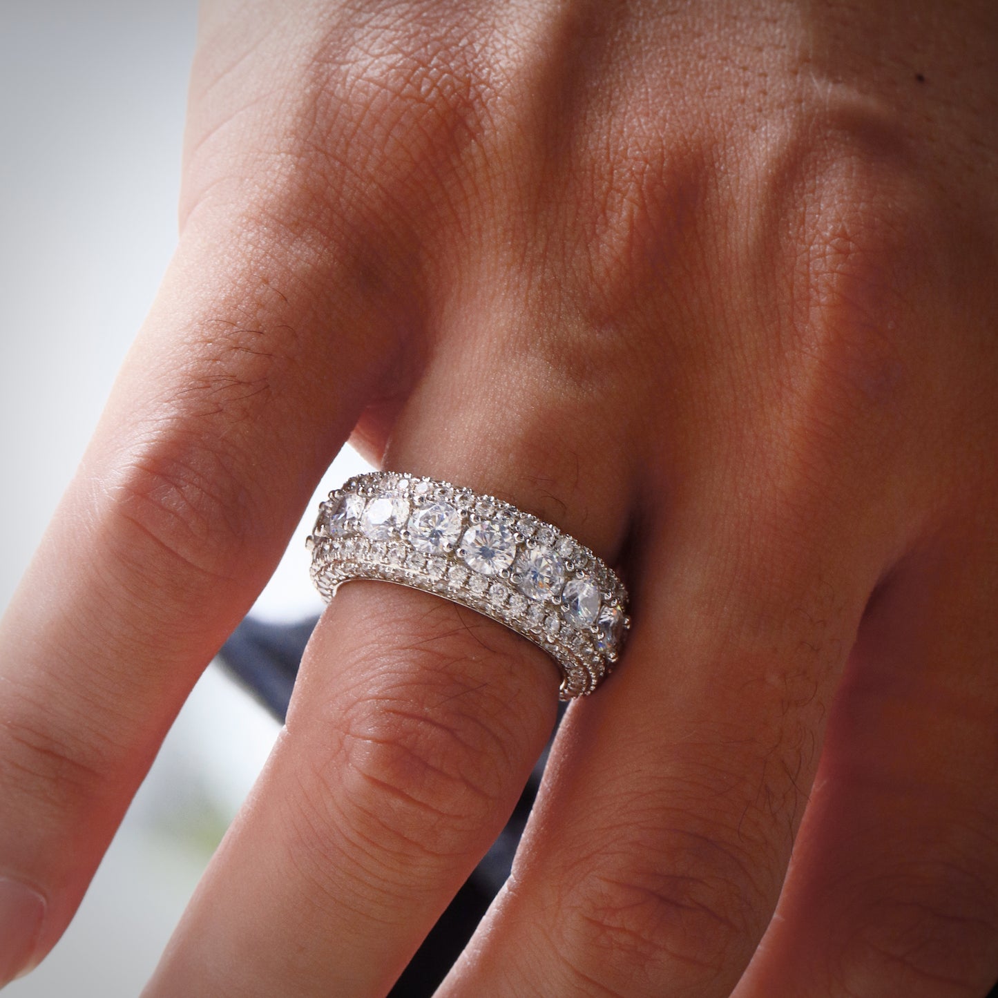 White Gold Iced Out White Stone Hip Hop Ring