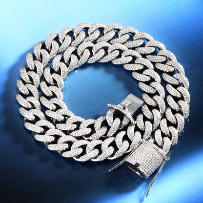 15MM White Gold Plated Chunky Iced out Cuban Link Chain Necklace TRIPOD JEWELRY