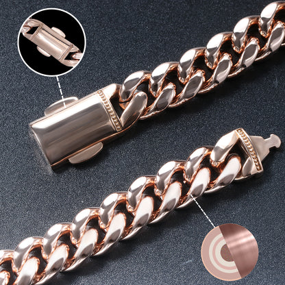 New Clasp 12MM Red Gold Plated Miami Cuban Link Chain Nekclace