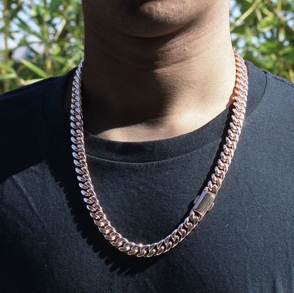 New Clasp 12MM Red Gold Plated Miami Cuban Link Chain Nekclace