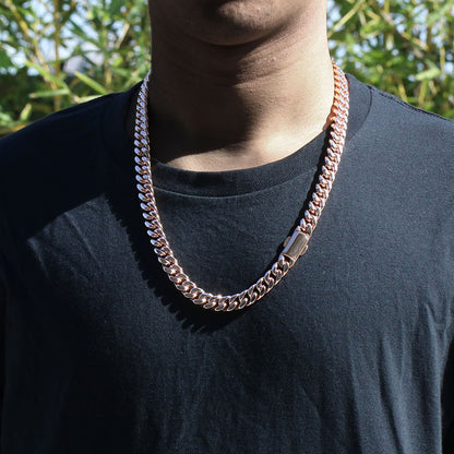 New Clasp 12MM Red Gold Plated Miami Cuban Link Chain Nekclace