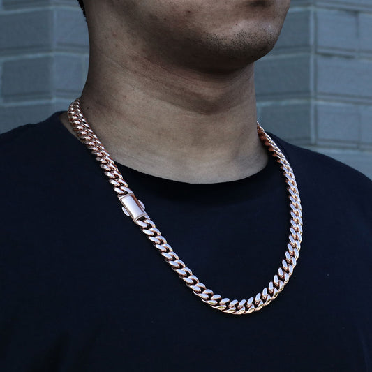 New Clasp 12MM Red Gold Plated Miami Cuban Link Chain Nekclace
