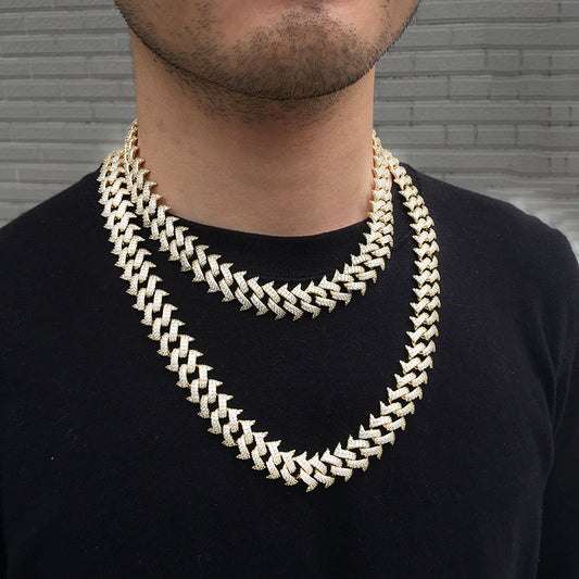18MM 14K Gold Plated Simulated Iced Out Cuban Link Chain Necklace