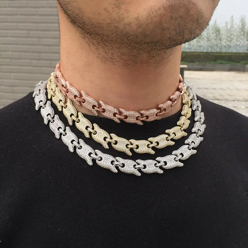 12MM White Gold Plated Spiked Iced out Link Chain - Tripodjewelry