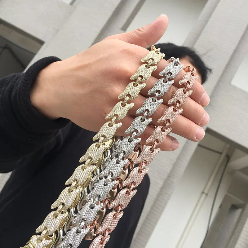 12MM White Gold Plated Spiked Iced out Link Chain - Tripodjewelry