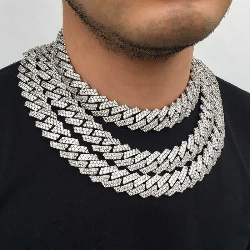 19MM White Gold Plated Prong Iced Out Cuban Link Chain Necklace - Tripodjewelry
