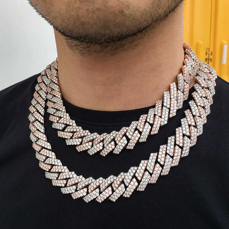 19MM 2 Tone Plated Prong Iced Out Cuban Link Chain Necklace - Tripodjewelry