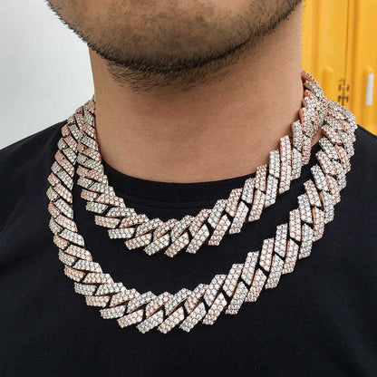 19MM 2 Tone Plated Prong Iced Out Cuban Link Chain Necklace - Tripodjewelry