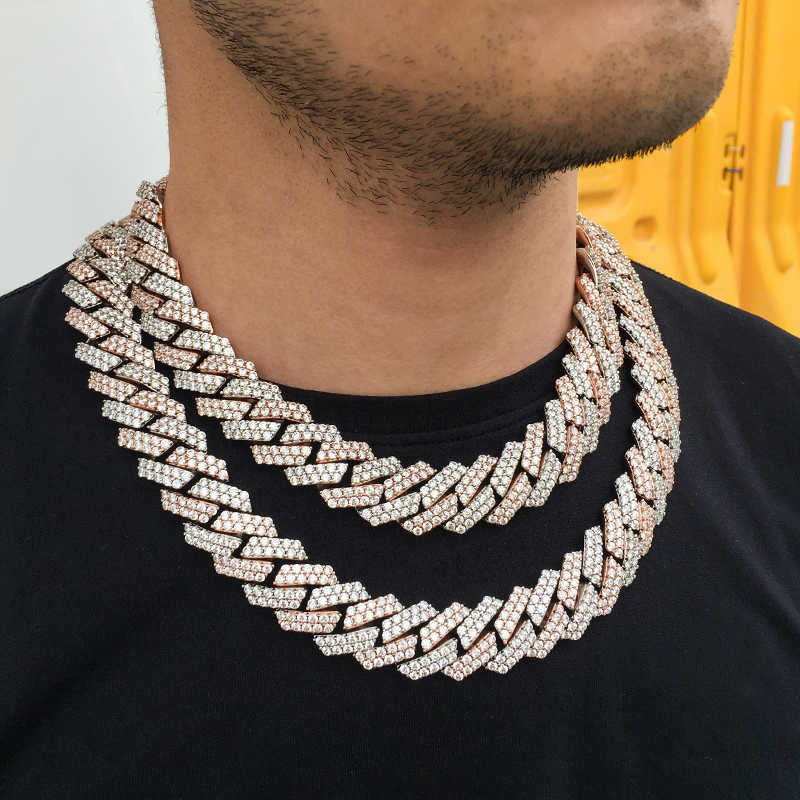 19MM 2 Tone Plated Prong Iced Out Cuban Link Chain Necklace - Tripodjewelry