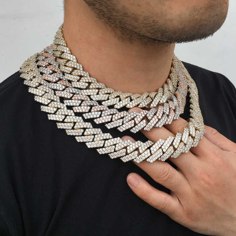 19MM 2 Tone Plated Prong Iced Out Cuban Link Chain Necklace - Tripodjewelry