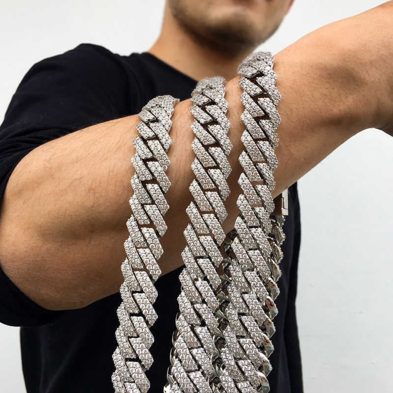 19MM White Gold Plated Prong Iced Out Cuban Link Chain Necklace - Tripodjewelry