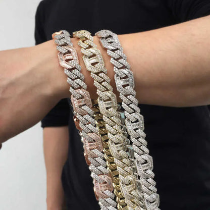 15MM White Gold Plated Iced out Baguette Cuban Link Chain Necklace - Tripodjewelry