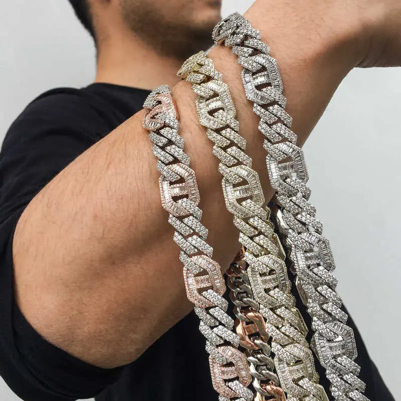 15MM White Gold Plated Iced out Baguette Cuban Link Chain Necklace - Tripodjewelry