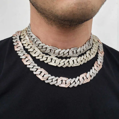 15MM White Gold Plated Iced out Baguette Cuban Link Chain Necklace - Tripodjewelry