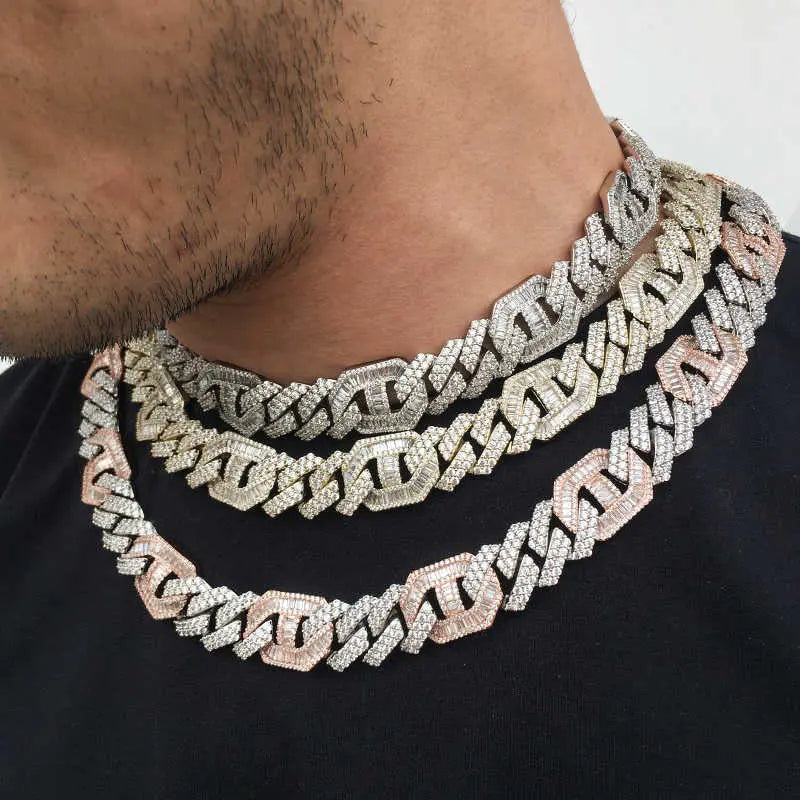 15MM 2 Tone Plated Iced out Baguette Cuban Link Chain Necklace - Tripodjewelry