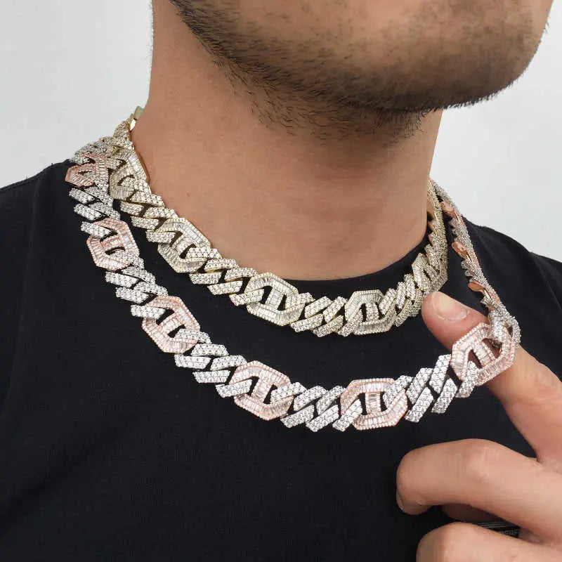 15MM 18K Gold Plated Iced Out Baguette Cuban Link Chain Necklace - Tripodjewelry
