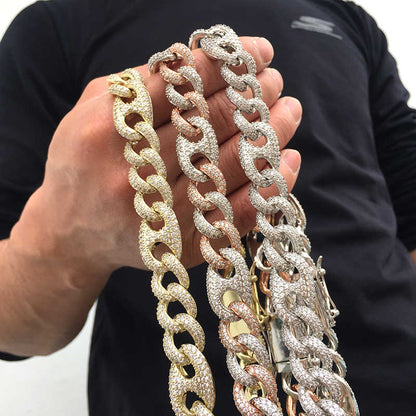 15MM 18K Gold Plated Iced Out Cuban Link Chain Necklace - Tripodjewelry