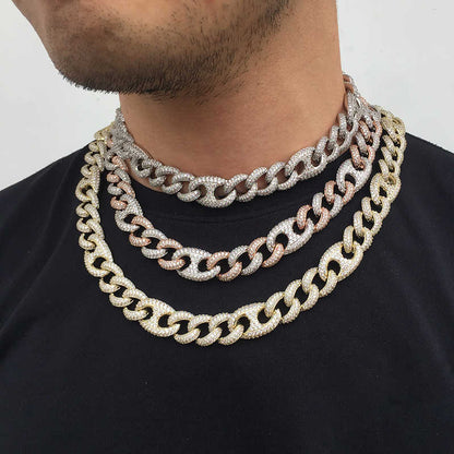 15MM 18K Gold Plated Iced Out Cuban Link Chain Necklace - Tripodjewelry