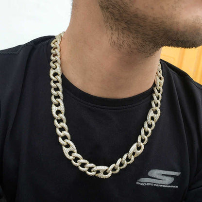 15MM 18K Gold Plated Iced Out Cuban Link Chain Necklace - Tripodjewelry