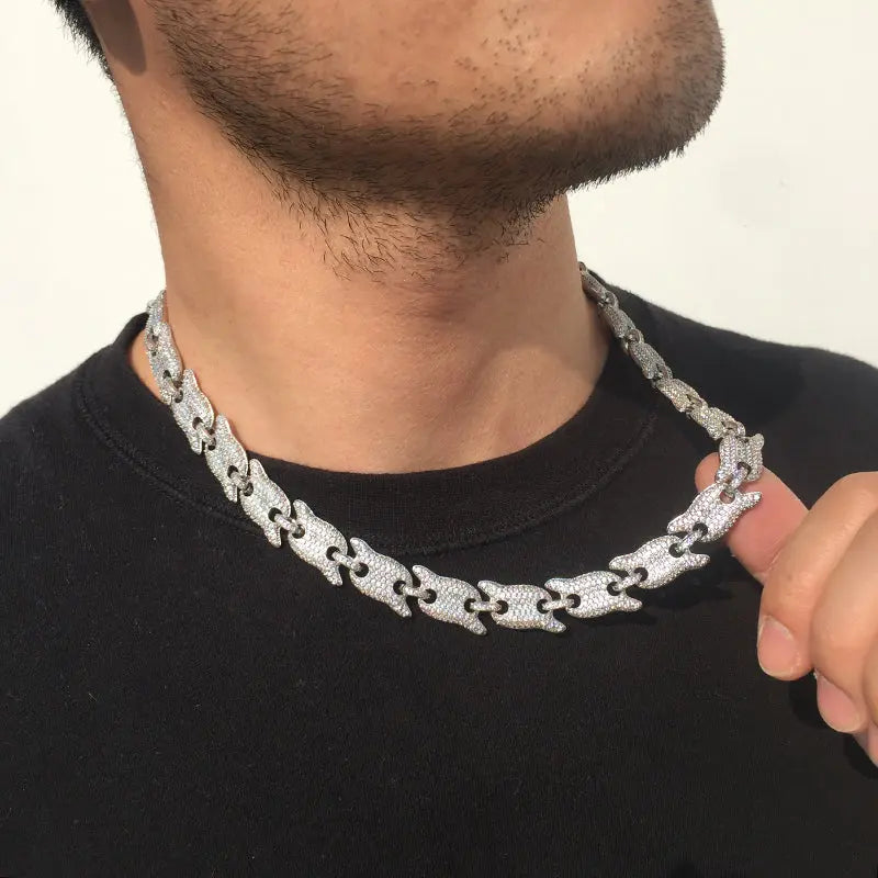 12MM White Gold Plated Spiked Iced out Link Chain - Tripodjewelry