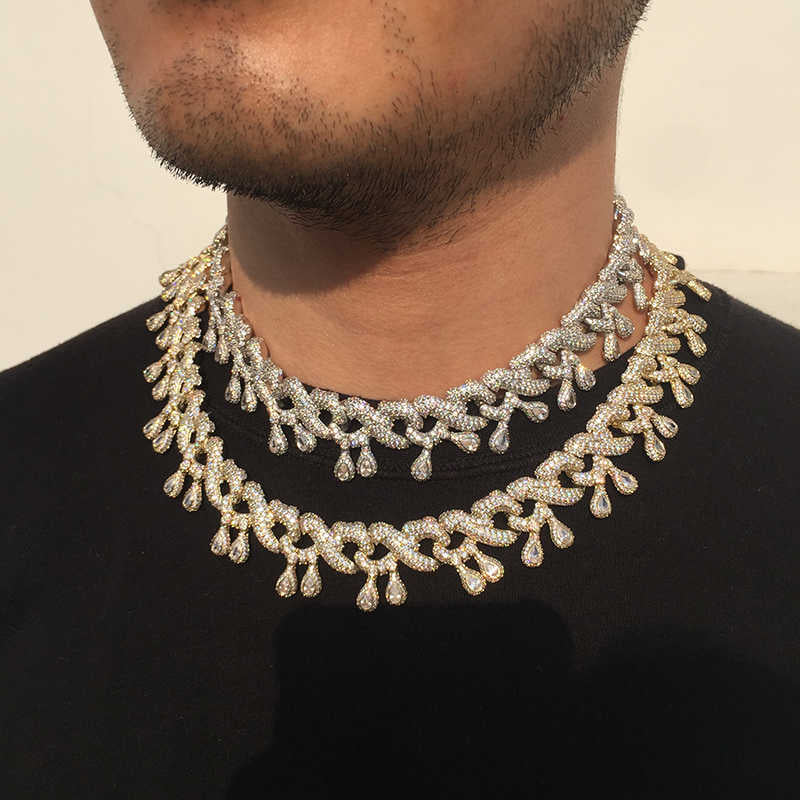 24MM White Gold Plated Iced Out Flipping Dripping Infinity Link Chain Necklace
