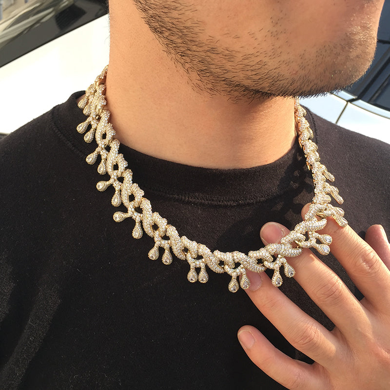 24MM 14K Gold Plated Iced Out Flipping Dripping Infinity Link Chain Necklace - Tripodjewelry