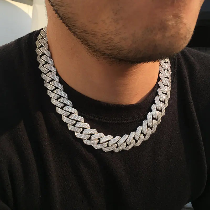 19MM White Gold Plated Chunky Iced out Cuban Link Chain Necklace - Tripodjewelry