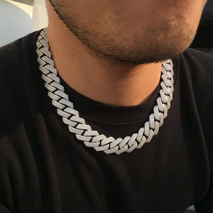 19MM White Gold Plated Chunky Iced out Cuban Link Chain Necklace - Tripodjewelry