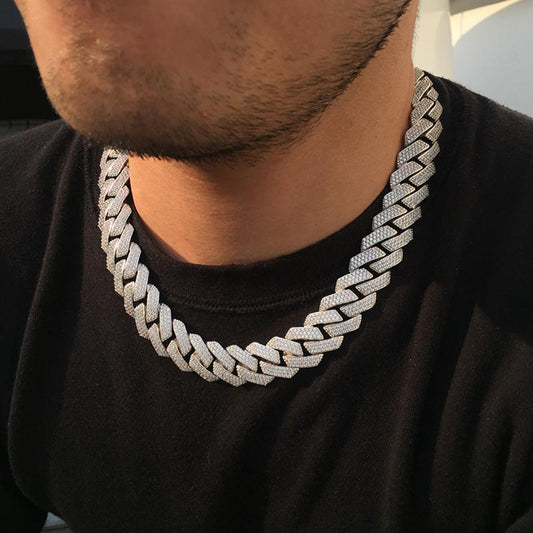19MM White Gold Plated Chunky Iced out Cuban Link Chain Necklace